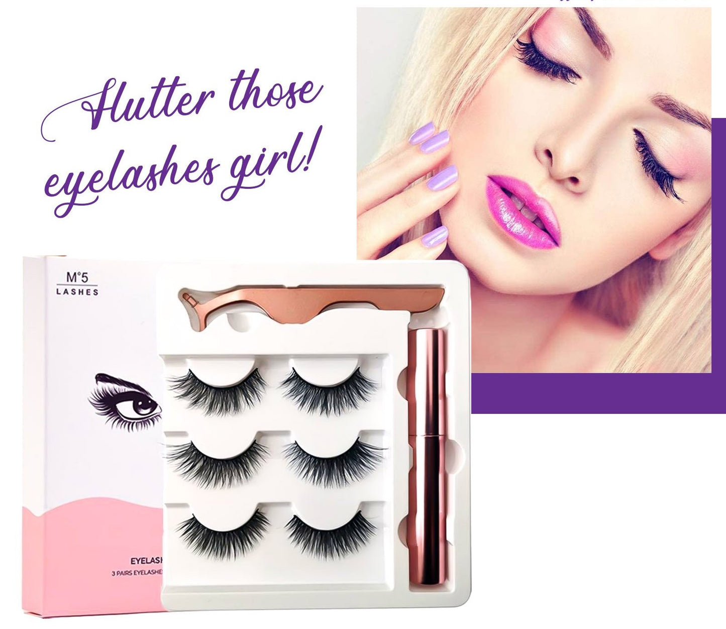 OH Fashion Black Mink Magnetic Lashes + Liner Kit Avery