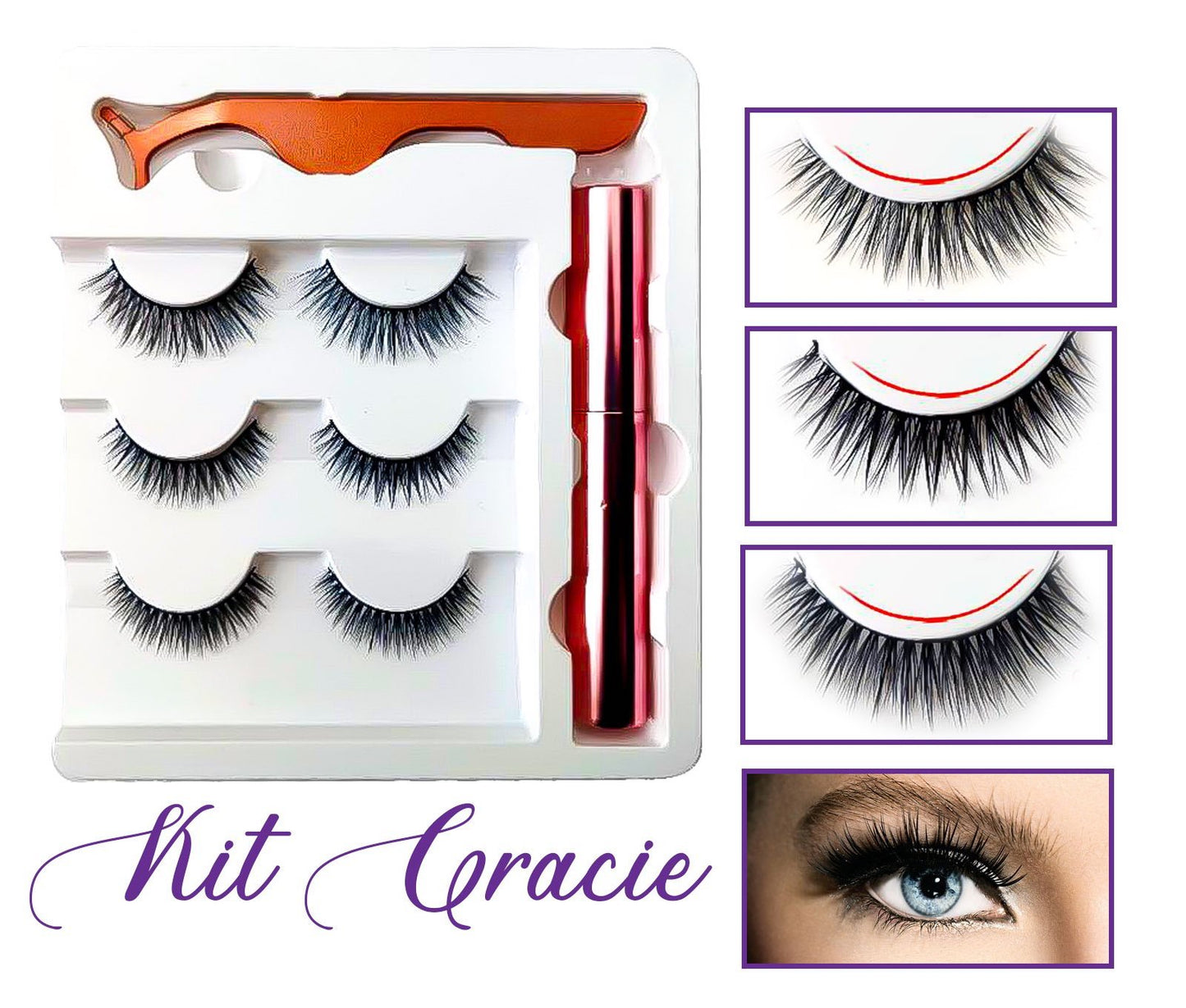 OH Fashion Black Mink Magnetic Lashes + Liner Kit Gracie