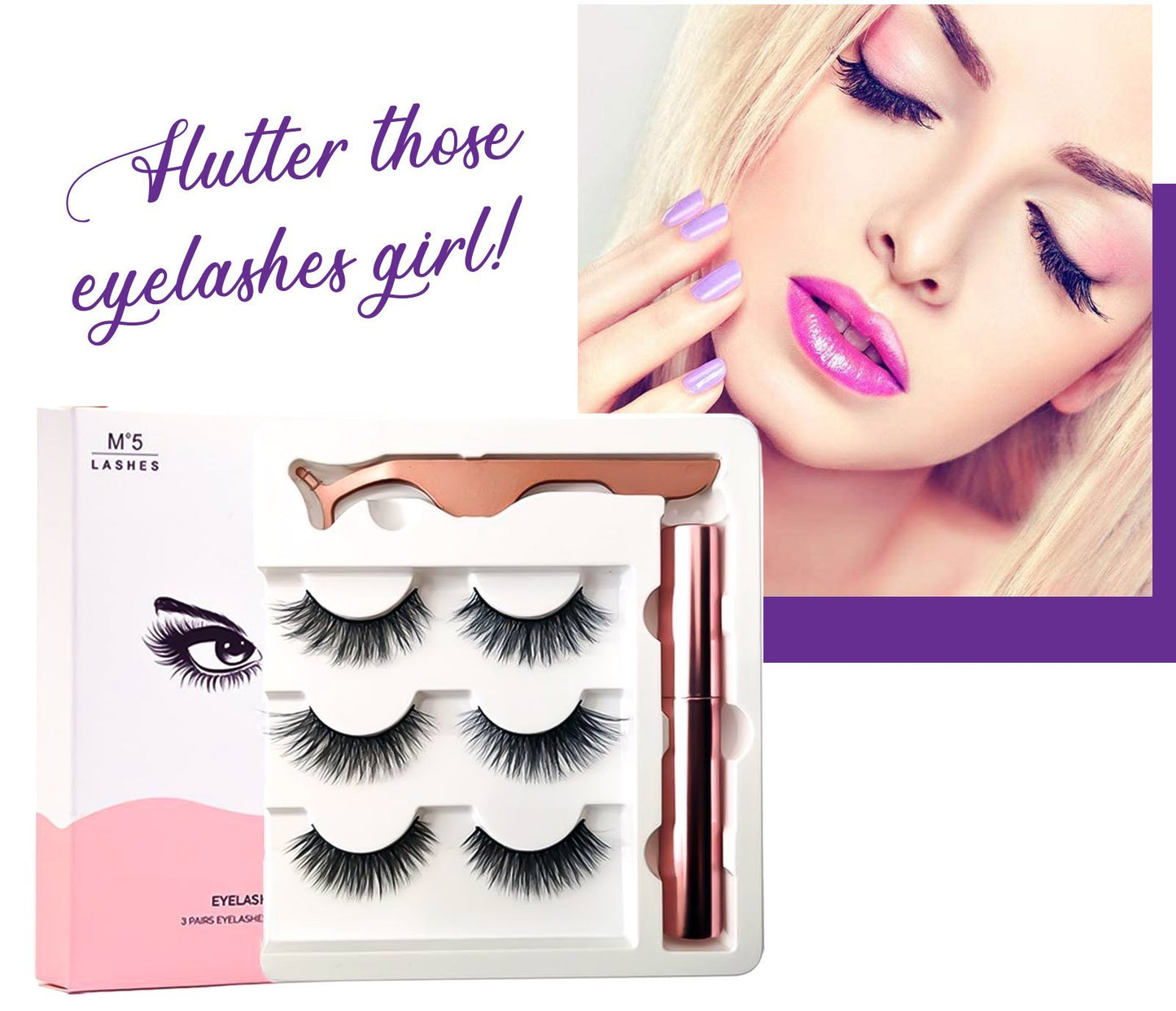 OH Fashion Black Mink Magnetic Lashes + Liner Kit Gracie