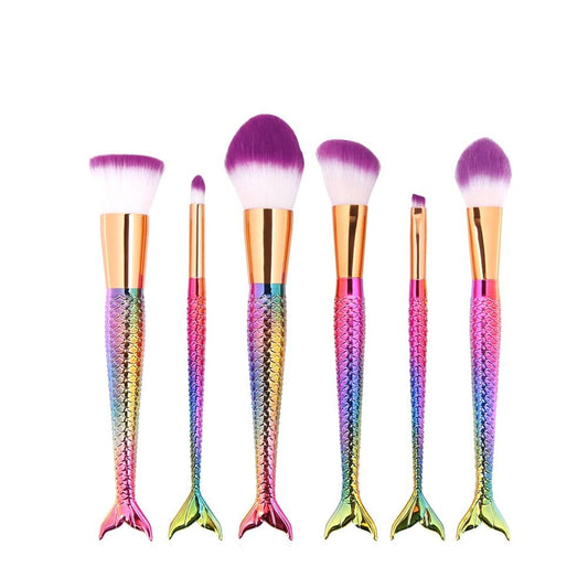 OH Fashion Professional Makeup Brushes Set Mermaid, 6 Pcs